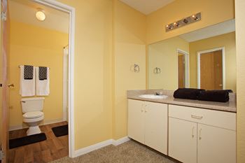 Bathroom With Storage at Sky Court Harbors at The Lakes Apartments, Las Vegas, NV